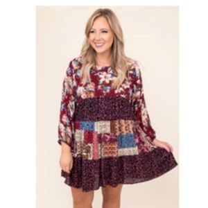 Chic Soul | Unique Long-sleeve Patchwork Dress | Size 1XL